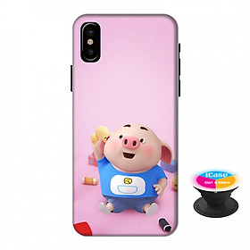 Ốp lưng nhựa dẻo dành cho iPhone XS in hình Heo Con Vui Chơi - Tặng Popsocket in logo iCase - Hàng Chính Hãng