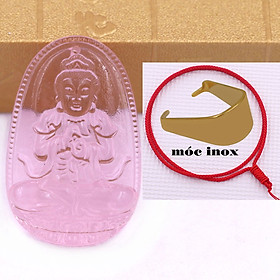Mặt dây chuyền Phật Đại nhật như lai pha lê hồng 3.6 cm kèm vòng cổ dây dù đỏ + móc inox vàng, Phật bản mệnh, mặt dây chuyền phong thủy