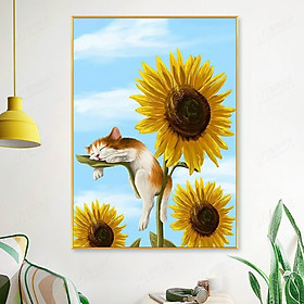 Mua Tranh thêu chữ thập Chỉ lụa Chú Mèo Lười 52x66cm