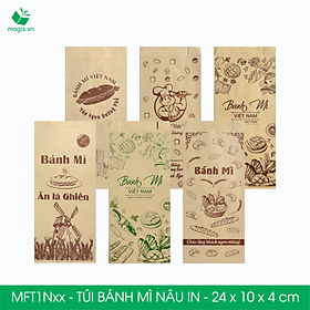 Mua Combo 100 Túi bánh mì Nâu 24x10x4 cm - In sẵn họa tiết nhiều mẫu - Bao bánh mì Túi giấy thực phẩm an toàn