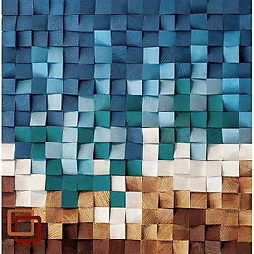 Mua Tranh gỗ trang trí 3D XANH NGỌC VÀNG VUÔNG (Wood mosaic) - KÍCH THƯỚC 50x50  80X80cm