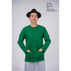 Bộ áo bà ba nam phối áo cate xanh lá + Quần cate trắng - Có bộ bà ba Bigsize - A xanh +Q Phi trang