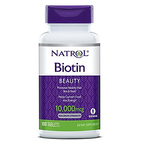 Thực phẩm chức năng bảo vệ sức khỏe Natrol Biotin Beauty 10000 mcg - Hộp 100 viên