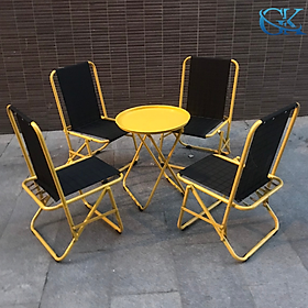 Ghế xếp tựa lưng cao 75cm giá rẻ, bộ 4 ghế 1 bàn màu vàng sắt sơn tĩnh điện, độ bền cao, bảo hành 12 tháng