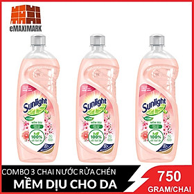 COMBO 3 Chai Nước rửa ch&eacuten Sunlight Mềm Dịu Hương Bưởi T&acircy & Hoa Anh Đ&agraveo chai 750gx3