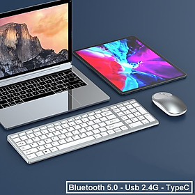 Bộ Bàn phím Chuột không dây mini W619C - pin sạc TypeC - đa kết nối bluetooth 5.0 + 3.0 + Usb wireless 2.4G - Màu Trắng