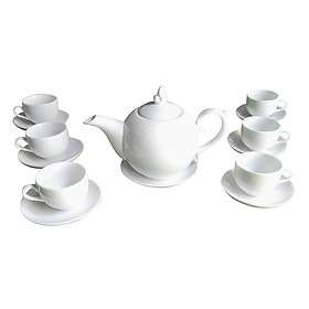 Bộ ấm chén men trắng chóp lửa gốm sứ Bát Tràng (bộ bình uống trà, bình trà)