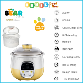 Nồi Chưng Yến, Nồi Tiềm Thuốc Bắc, Nồi Nấu Chậm BEAR SUBE001 Kèm Lồng Hấp Dung Tích 0.8 Lít, Công Suất 200 W - Hàng Chính Hãng