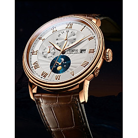 Đồng hồ nam chính hãng LOBINNI LB11023G-D1 Kính sapphire chống xước,chống nước 50m,mặt trắng vỏ vàng hồng dây da nâu xịn, thép không gỉ 316L,Đồng hồ cơ (Automatic) bảo hành 24 tháng,thiết kế đơn giản và sang trọng