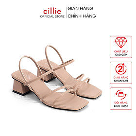 Giày sandal nữ quai ngang dây mảnh đế vuông cao 5cm chắc chân đi học đi làm Cillie 1011