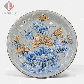 Mua Mâm bồng  đĩa đựng hoa quả Men Rạn Đắp Nổi họa tiết SEN