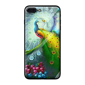 Ốp kính cường lực cho iPhone 7 Plus mẫu chim công 8 - Hàng chính hãng