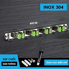 Mua Thanh kẹp cây lau nhà & móc treo tích hợp 2in1 dán tường inox 304 đa năng (LZ0711) - Thanh 5 móc & 3 kẹp