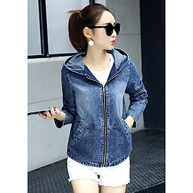 Áo Khoác Jean Nữ Dài Tay Nón Trùm Thời Trang