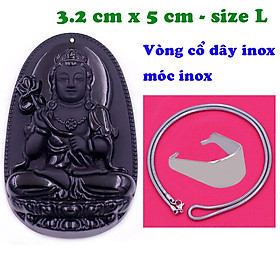 Mặt Phật Đại thế chí thạch anh đen 5 cm kèm dây chuyền inox rắn - mặt dây chuyền size lớn - size L, Mặt Phật bản mệnh