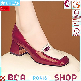 Giày cao gót nữ 5p RO416 ROSATA tại BCASHOP màu đỏ mũi vuông, phần trên mũi màu trắng kèm nơ rất thời trang và cá tính