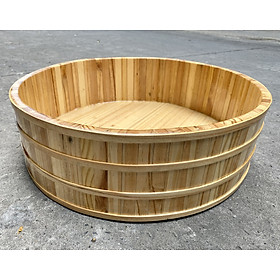 Thố gỗ đánh cơm sushi 50cm, thố tròn đựng cơm sashimi nhà hàng Nhật gỗ Thông tự nhiên