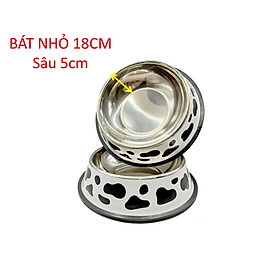Bát ăn thú cưng, bát ăn chó mèo hình bò sữa, chất liệu inox an toàn sử dụng cho vật nuôi. Bát có 3 kích thước 18cm, 26cm, 34cm. Bát ăn size nhỏ 18cm
