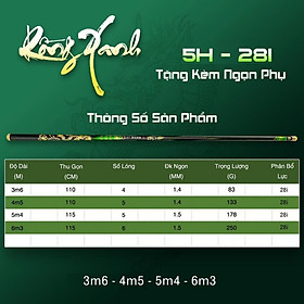Cần câu tay Rồng xanh 3D độ cứng 5H-28i tặng kèm đọt phụ