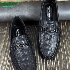 Giày lười nam công sở happyshoes da bò thật dập vân cá sấu - hs81