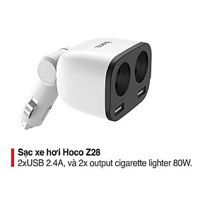 Sạc ô tô 2 cổng Usb Hoco Z28 tích hợp đèn Led chất liệu cao cấp - Hàng chính hãng