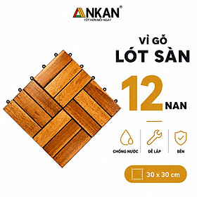 Vỉ Gỗ Lót Sàn Ban Công Thương Hiệu ANKAN Màu Nâu Vàng Loại 12 Nan, Ván Gỗ Lót Sàn Ngoài Trời, Sân Vườn, Hồ Bơi, Phòng Spa, Siêu Bền, Chịu Nước Tốt, Chống Trơn Trượt, Tiêu Chuẩn Xuất Khẩu (1 Vỉ)