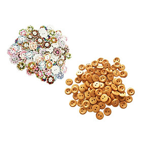 200Pcs 2 Holes Flower & Round Sewing Wooden Buttons For Clothing Bag Hat Decor