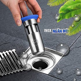 Phụ kiện Ngăn mùi nhà tắm – INOX SUS 304 lắp thoát sàn chống mùi hôi ngăn vi khuẩn trào ngược lên, bản nâng cấp – Dan House 32, Tặng kèm móc giá đỡ điện thoại