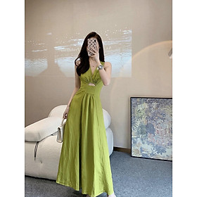 Đầm maxi cổ V chiết eo hack dáng sang chảnh phù hợp đi dạo phố, dự tiệc