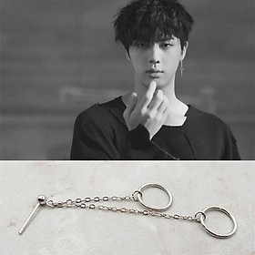 Bông tai nam hai vòng tròn thả xích dài cool ngầu