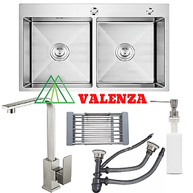 Mua Combo chậu rửa chén bát inox 8245 hai hố cân  vòi rửa bát nóng lạnh Vuông  bình xà phòng  rá inox gác chậu