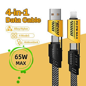 Cáp Sạc 4 Trong 1 đa năng dài 1 mét - công suất 65W, dùng cho nhiều dòng điện thoại 