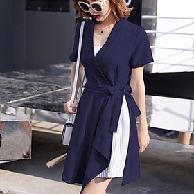 Đầm Xanh Đậm Phối Cột Eo Freesize