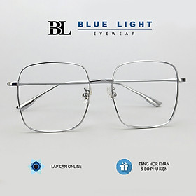 Gọng Kính Cận, Kính Giả Cận Nam Nữ TITANIUM - BLUE LIGHT Cao Cấp Siêu Nhẹ, Vuông To, Full Đen, Bạc