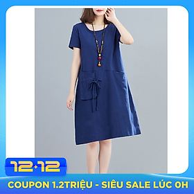 Đầm suông cổ tròn phối túi hộp LAHstore, chất đũi mềm mát thấm hút mồ hôi, thời trang phong cách Hàn