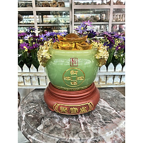 Bát vàng, Bát Tụ Tài, Bát Tụ Bảo đá ngọc cẩm thạch xanh Hút Tài, Hút Lộc, Chiêu tài nạp lộc - Cao 18 cm