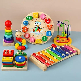 Combo 6 món đồ chơi gỗ phát triển trí tuệ cho bé