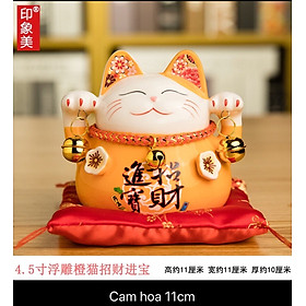 Mèo thần tài may mắn Neko Maneki 11cm màu cam