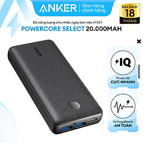 Sạc dự phòng anker powercore select 20000mah với 2 cổng piq 2.0 tối đa 18w khi sạc 1 cổng và 5v/3a khi sạc cùng lúc 2 cổng - a1363