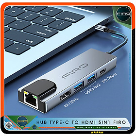 Hình ảnh Hub Type-C To HDMI FIRO 5in1 Chuẩn HDTV - Hub Chuyển Đổi Type-C Chia 5 Cổng - 1 Cổng HDMI/HDTV 4K, 1 Cổng Mạng Lan, 2 Cổng USB 3.0, 1 Cổng Sạc Nhanh Type C PD - Kết Nối Tốc Độ Cao - Dùng Cho Smartphone/Laptop/PC/Tivi/Playstation – Hàng Chính Hãng