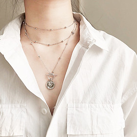 Vòng cổ dây chuyền đồng xu đơn giản nhiều lớp đa phong cách