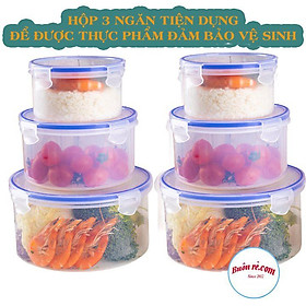 Bộ 3 hộp bảo quản thực phẩm Việt Nhật hộp tròn có nắp gài đựng thức ăn an toàn tiện dụng
