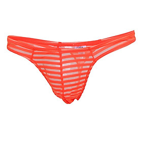Men's Sheer Mesh Striped Panties Pouch Thong Low Waist Underpants Brief T-back Underwear - M