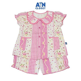 Bộ quần áo Ngắn bé gái họa tiết Gingham Hồng Cotton - AICDBGF7YHKL - AIN Closet