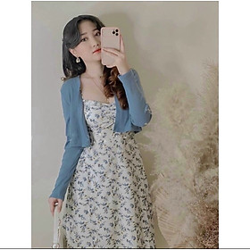 Sét đầm hoa midi hoa nhí 2 dây nữ tính nhẹ nhàng kèm áo khoác