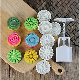 Mua Combo Khuôn Nén Lò Xo Làm Bánh Trung Thu Và 6 Mặt 50gr Hoa 3D Nổi Đẹp Mắt