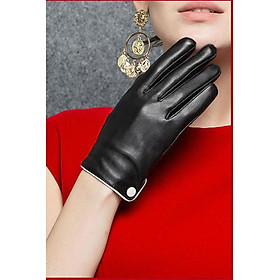 Bao tay nữ lót lông YAOYAO Găng tay nữ da cừu bấm cúc trắng - BHY9748 Găng tay da cảm ứng. Hàng chính hãng