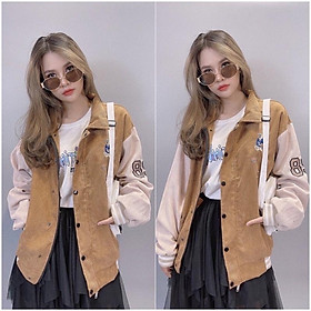  Áo Khoác Bomber Nhung Gân Thêu Gấu - Form Áo Rộng Thoải Mái Unisex Nam Nữ Couple