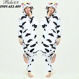 Bộ Đồ thú bò sữa liền thân lông mịn Pijama dành Cho Người Lớn và Trẻ Em kiểu dáng Động Vật Hoạt Hình Cosplay