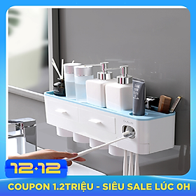 KỆ ĐỂ KEM ĐÁNH RĂNG VÀ BÀN CHẢI THÔNG MINH 4 CỐC CÓ NHẢ KEM ĐÁNH RĂNG TỰ ĐỘNG KÈM CỐC HÚT TỪ TÍNH